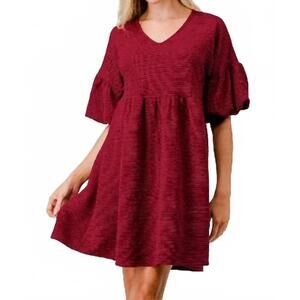 NEW PIXI + IVY belize v neck mini dress in burgundy